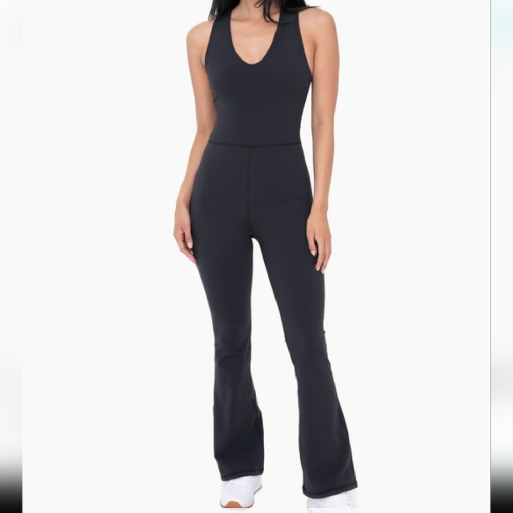 Cross Knot Back Flared Jumpsuit-Black